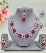 Pink color yellow gold plating festive wear designer necklace set
