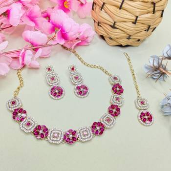 Pink color yellow gold plating festive wear designer necklace set 2