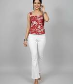 Red cotton printed top for women