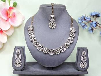 White color yellow gold plating festive wear designer necklace set 1