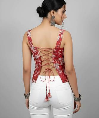 Red cotton printed top for women 2