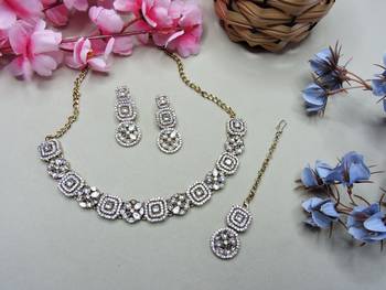 White color yellow gold plating festive wear designer necklace set 2
