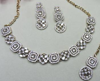White color yellow gold plating festive wear designer necklace set 3