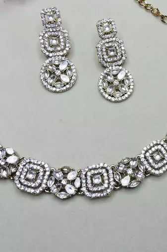 White color yellow gold plating festive wear designer necklace set