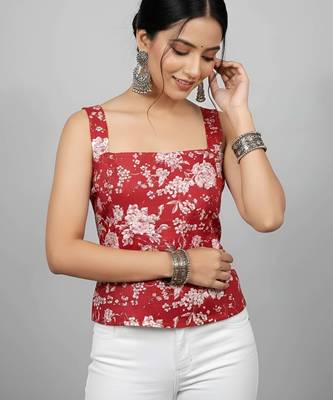 Red cotton printed top for women 4