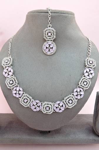 Purple color rhodium plating festive wear designer necklace set