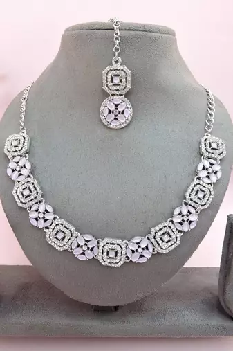 Purple color rhodium plating festive wear designer necklace set