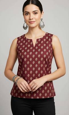 Maroon cotton printed top for women 1