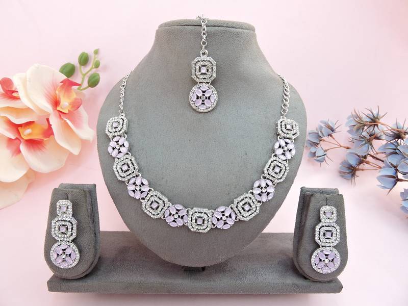 Purple color rhodium plating festive wear designer necklace set