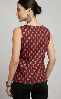 Maroon cotton printed top for women 2