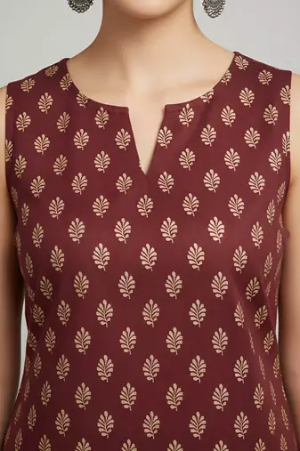 Maroon cotton printed top for women
