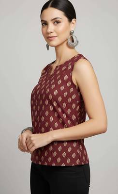 Maroon cotton printed top for women 5