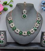 Green color rhodium plating festive wear designer necklace set
