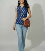 Blue cotton printed top for women