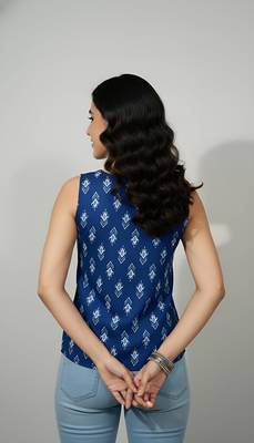 Blue cotton printed top for women 3