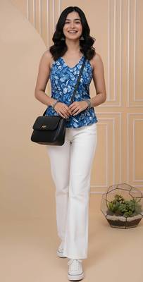 Blue cotton printed top for women 1