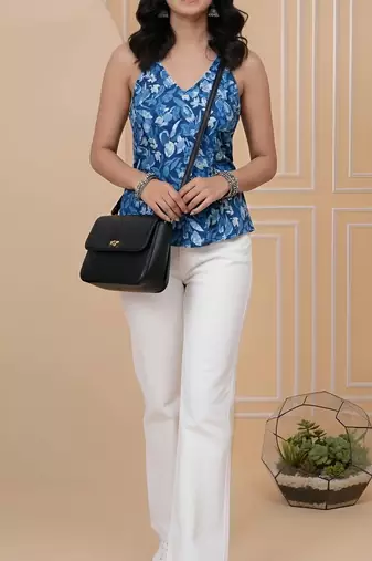 Blue cotton printed top for women