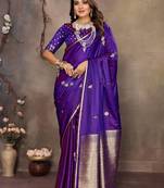purple ethnic motifs zari silk blend banarasi saree