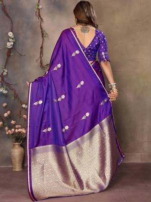 purple ethnic motifs zari silk blend banarasi saree 3