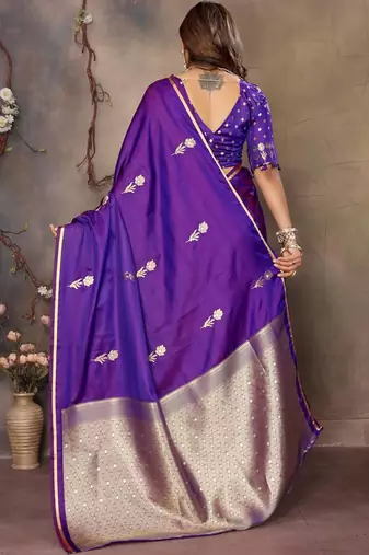 purple ethnic motifs zari silk blend banarasi saree