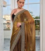 gold embellished embroidered tissue heavy work saree