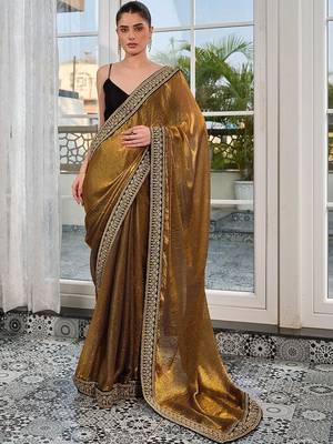 gold embellished embroidered tissue heavy work saree 3