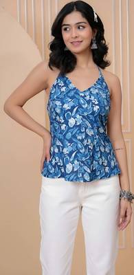 Blue cotton printed top for women 5