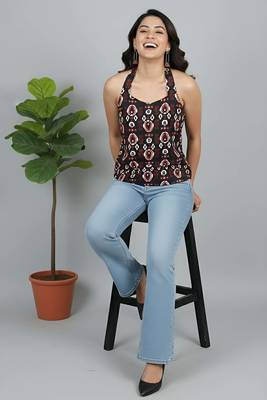 Black cotton printed top for women 1