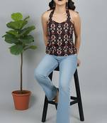 Black cotton printed top for women