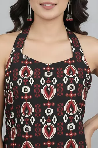Black cotton printed top for women