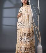 cream woven design silk cotton handloom jamdani saree