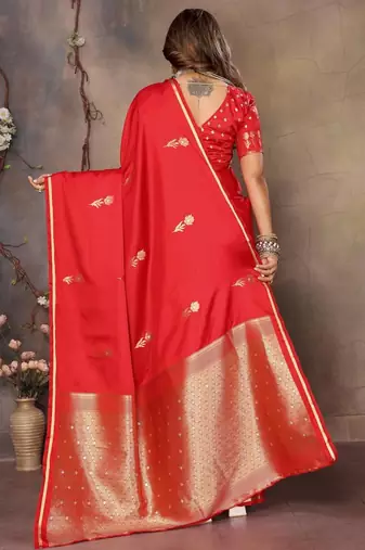 red ethnic motifs zari silk blend banarasi saree