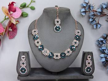 Green color rhodium plating festive wear designer necklace set 1