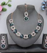 Green color rhodium plating festive wear designer necklace set