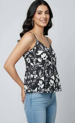 Black cotton printed top for women 4