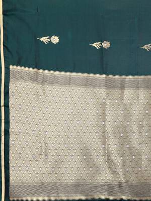 teal ethnic motifs zari silk blend banarasi saree 4