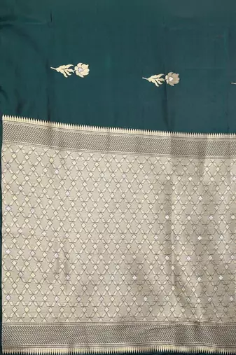 teal ethnic motifs zari silk blend banarasi saree
