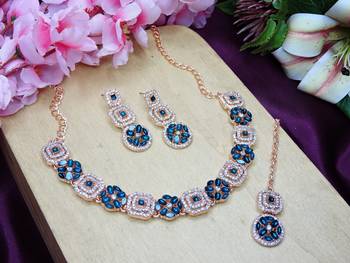 Green color rhodium plating festive wear designer necklace set 2