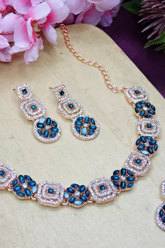 Green color rhodium plating festive wear designer necklace set