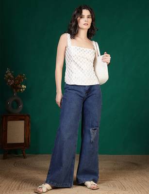Off-white cotton printed top for women 1