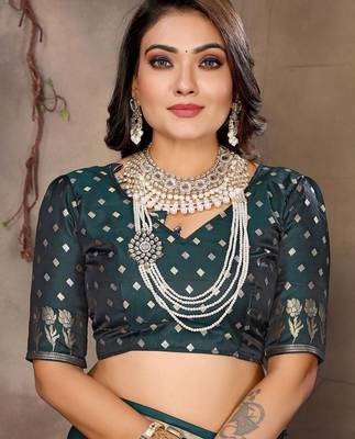 teal ethnic motifs zari silk blend banarasi saree 5
