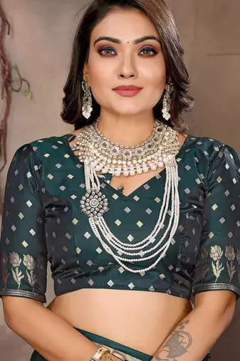 teal ethnic motifs zari silk blend banarasi saree