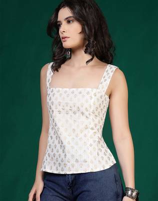 Off-white cotton printed top for women 2