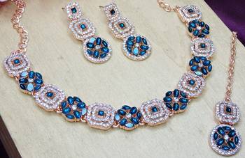 Green color rhodium plating festive wear designer necklace set 3