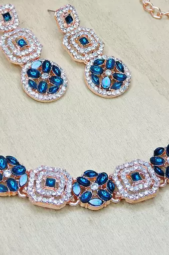 Green color rhodium plating festive wear designer necklace set