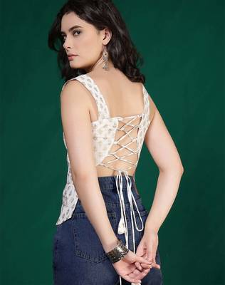 Off-white cotton printed top for women 3