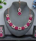 Pink color rhodium plating festive wear designer necklace set