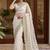 off_white embellished embroidered net designer saree