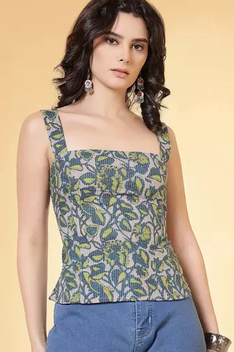 Multicolor cotton printed top for women