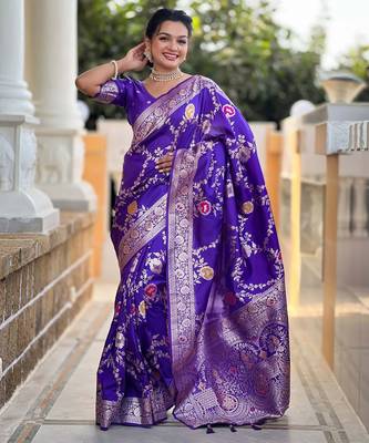 violet woven design zari silk blend banarasi saree 2